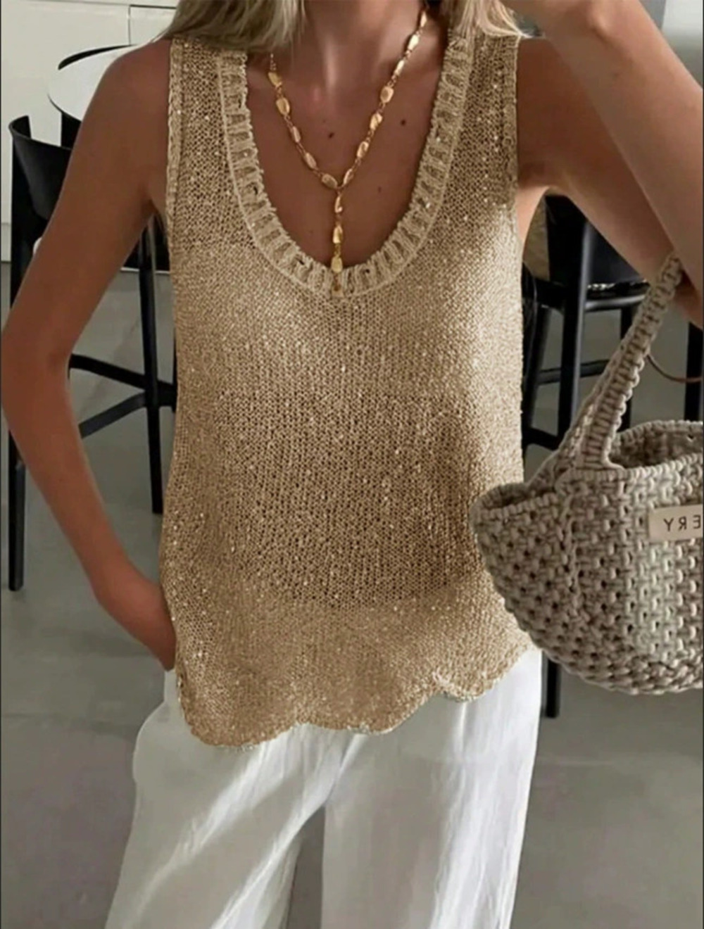 ZARA Women Summer Shiny Knit Sleeveless Tank Top Loose Slimming